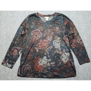 Cj Banks Tops Womens 14W Multicolor Floral Round Neck Long Sleeve Stretch New